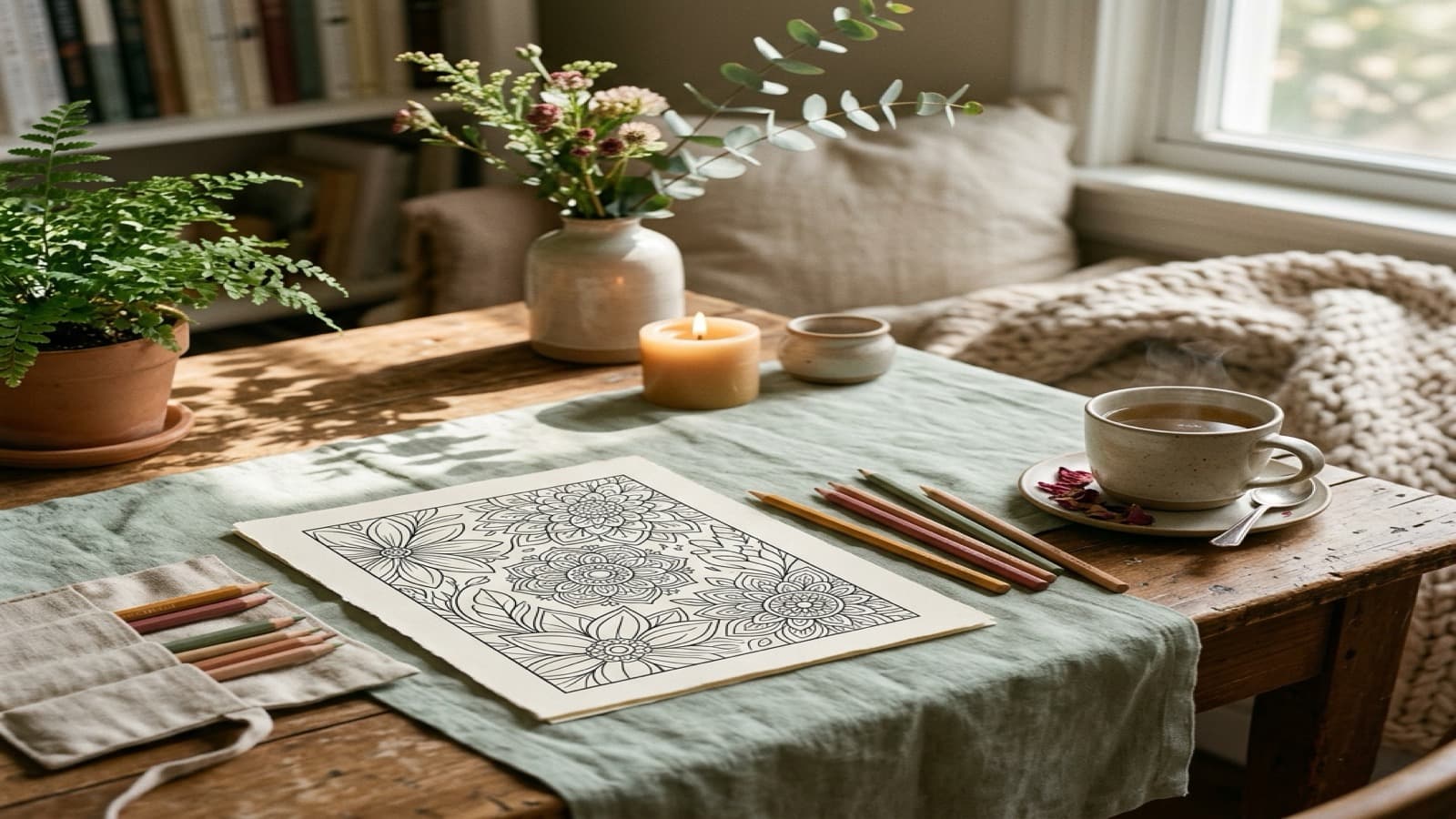 Best Adult Coloring Books for Stress Relief After Work cozy coloring setup