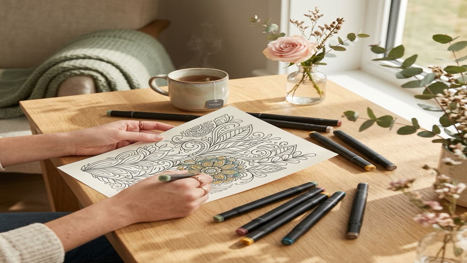 Best Coloring Books for Adults to Pair With Markers cozy coloring setup