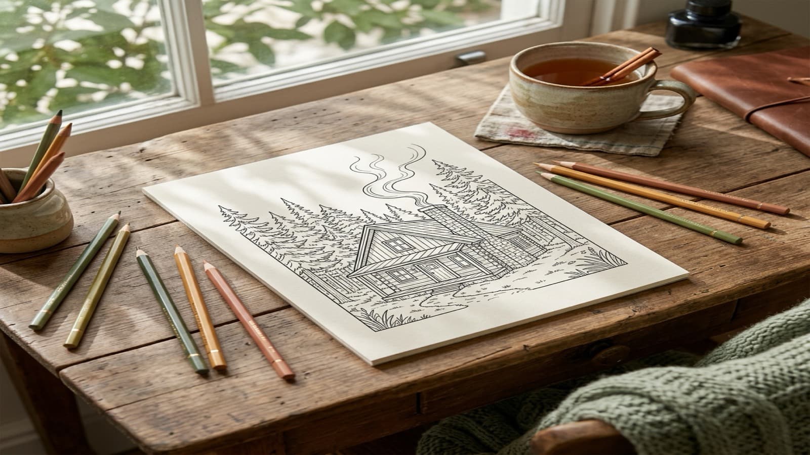 Best Coloring Books for Adults Who Like Cabins and Cottages cozy coloring setup