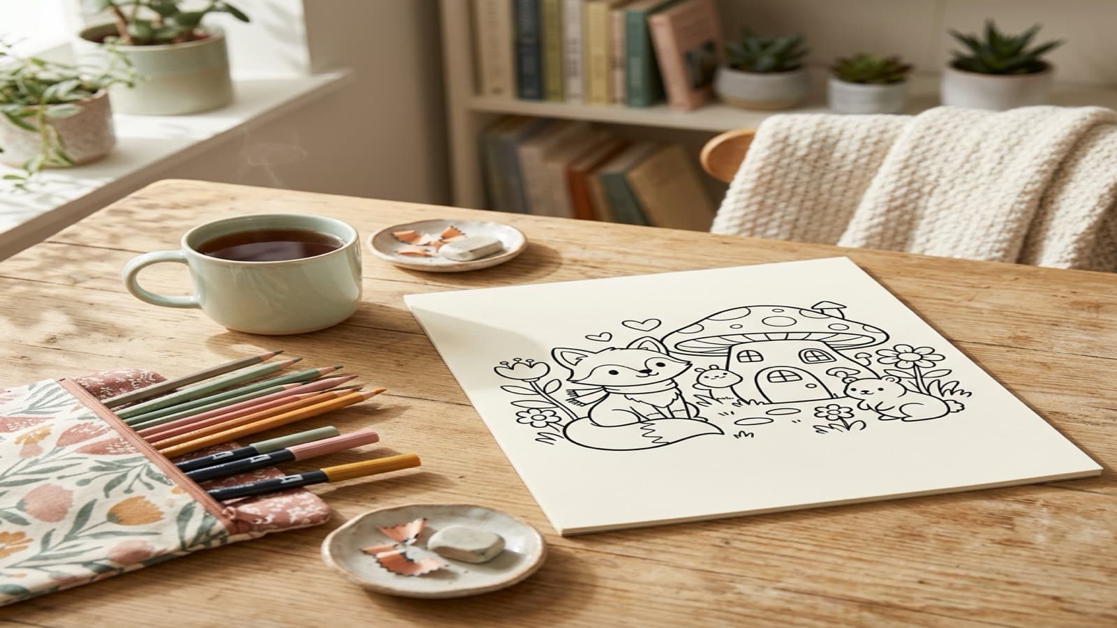 Best Coloring Books for Adults Who Like Cute Characters cozy coloring setup