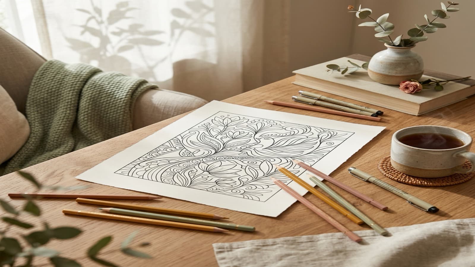 Best Coloring Books for Adults Who Want a Screen-Free Hobby cozy coloring setup
