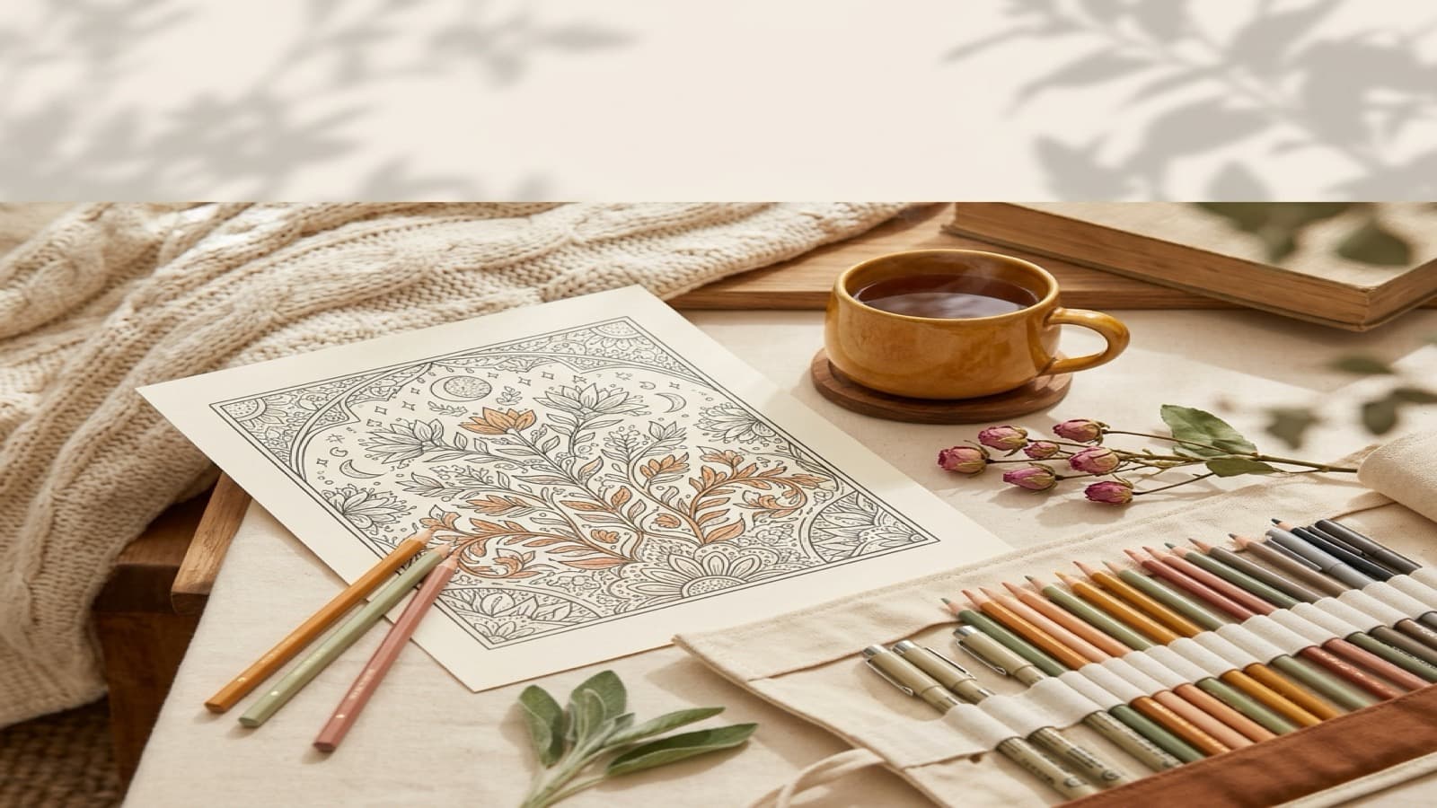 Best Coloring Books for Creative Self-Care cozy coloring setup