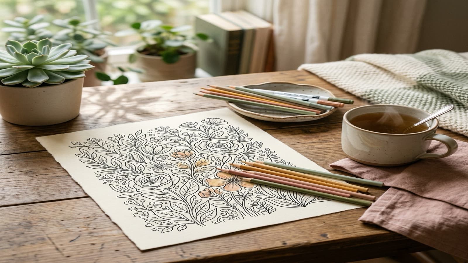 Best Coloring Books for Low-Pressure Relaxation cozy coloring setup