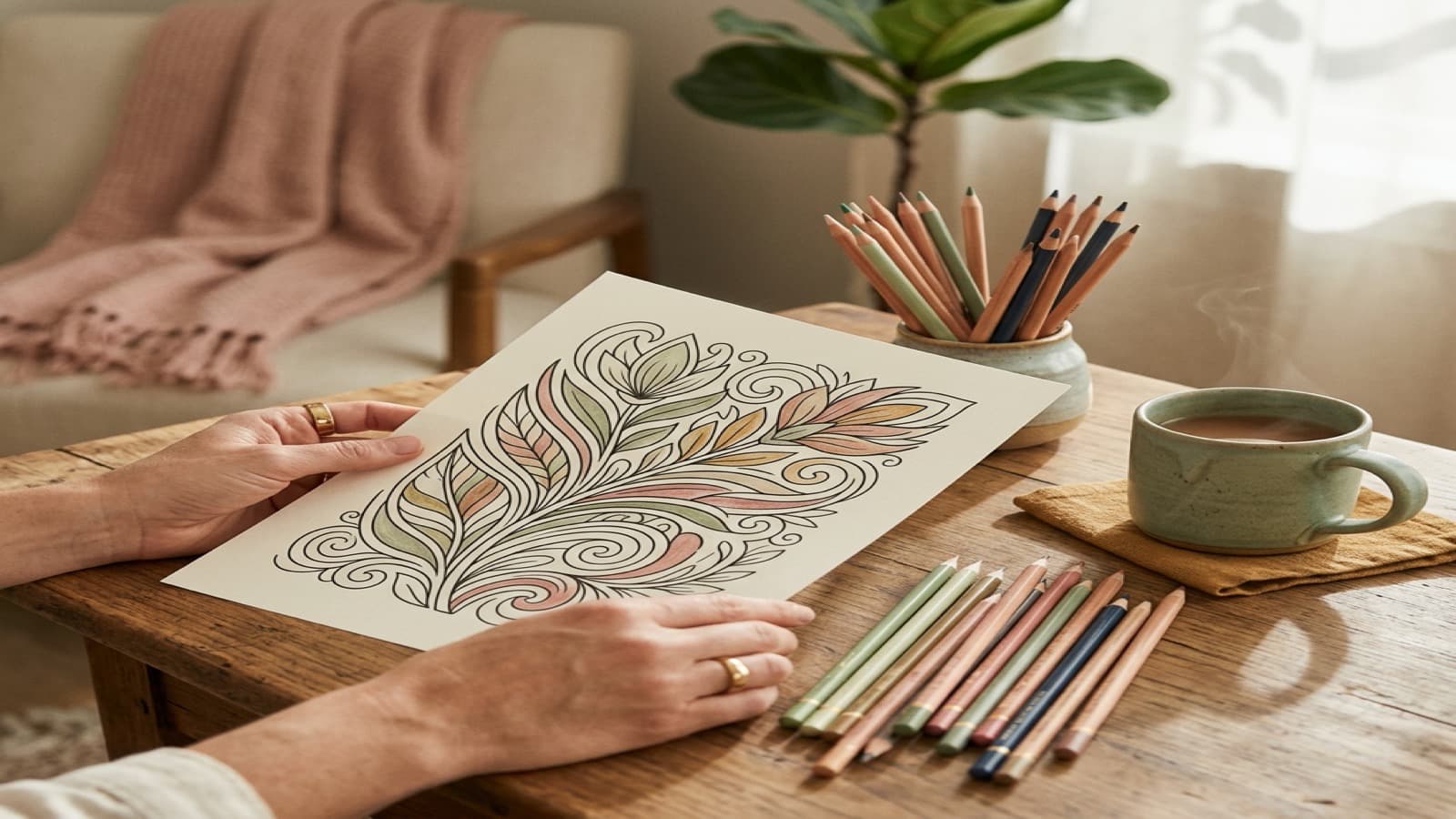 Best Coloring Books for Mindful Evening Routines cozy coloring setup