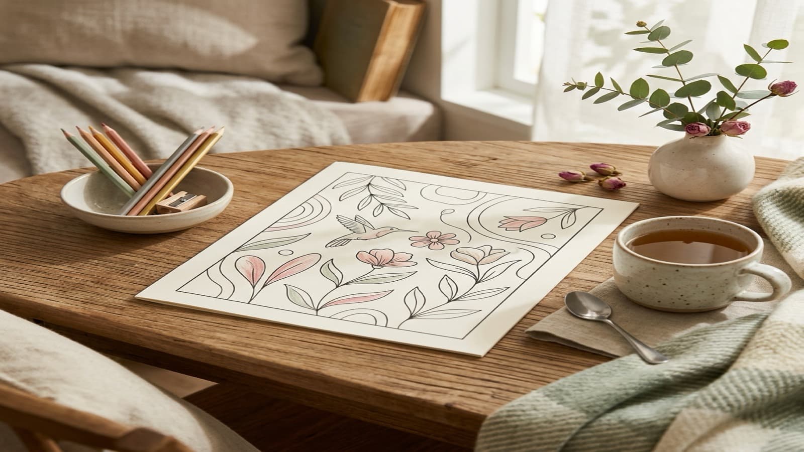 Coloring Books for Anxiety: How to Choose Gentle Pages cozy coloring setup