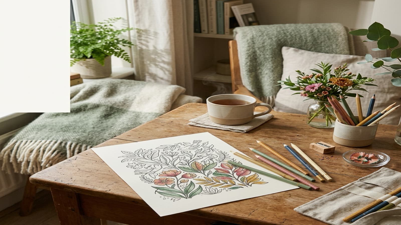 How to Build a Calming Coloring Corner at Home cozy coloring setup