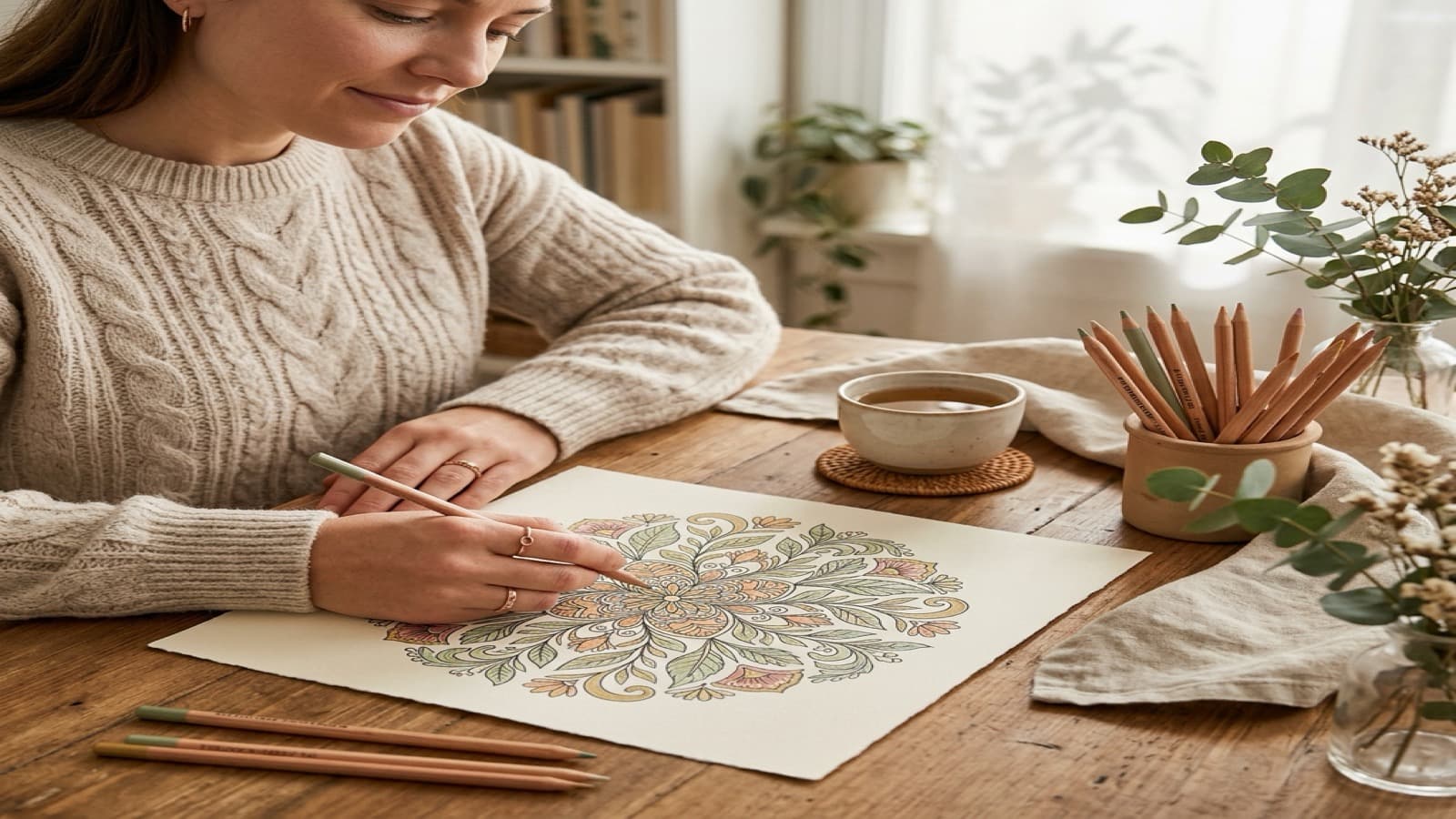 How to Color When Your Mind Feels Too Busy cozy coloring setup