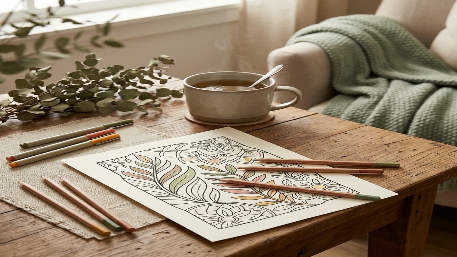 How to Make Coloring Feel Meditative Instead of Productive cozy coloring setup
