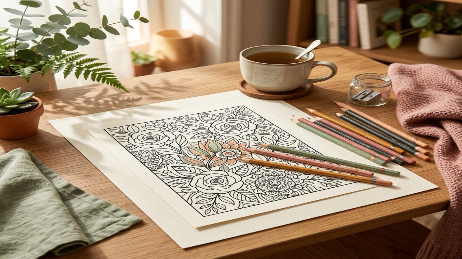 Mindful Coloring Prompts for Adults cozy coloring setup