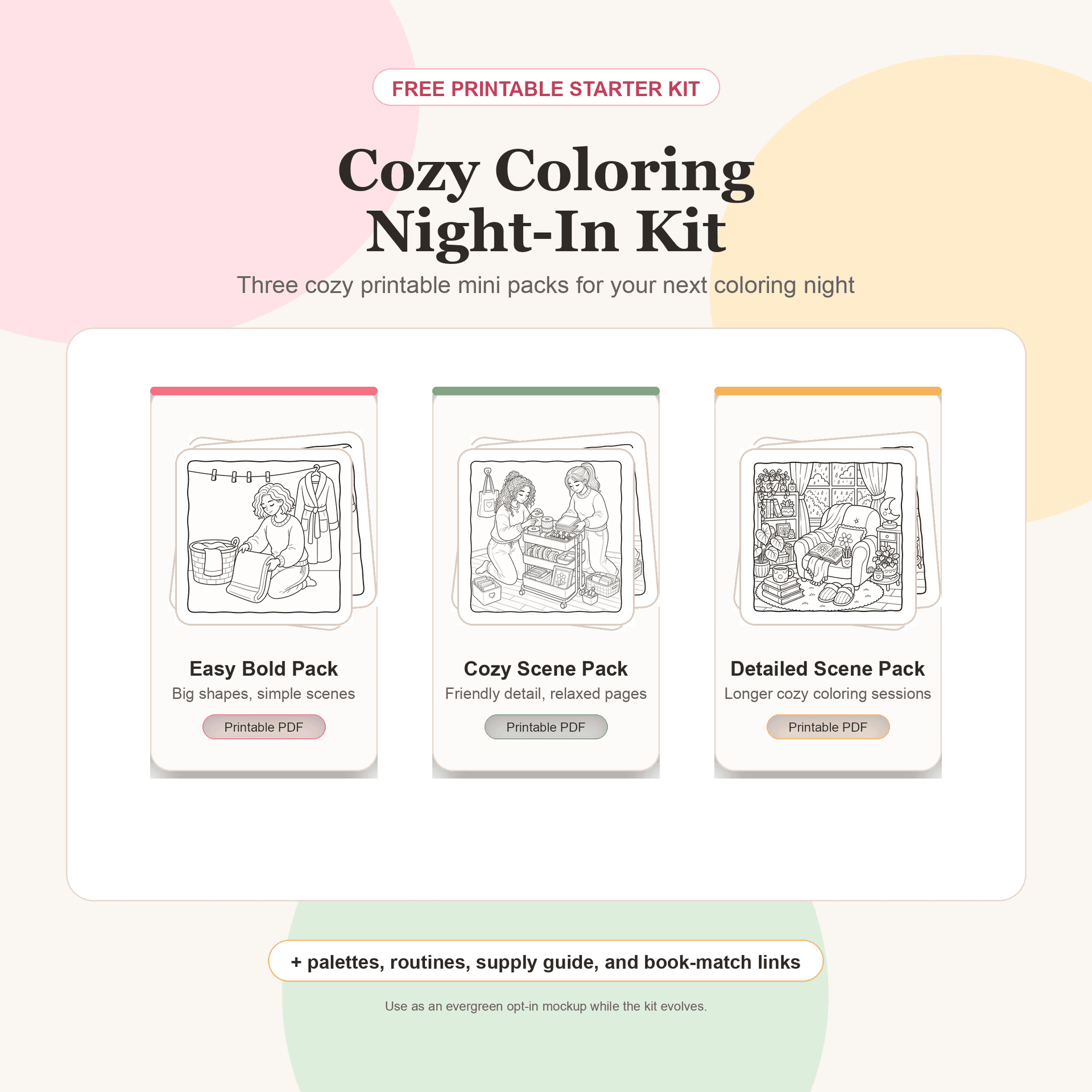 Cozy Coloring Night-In Kit preview used as a visual reference for the planned Vault