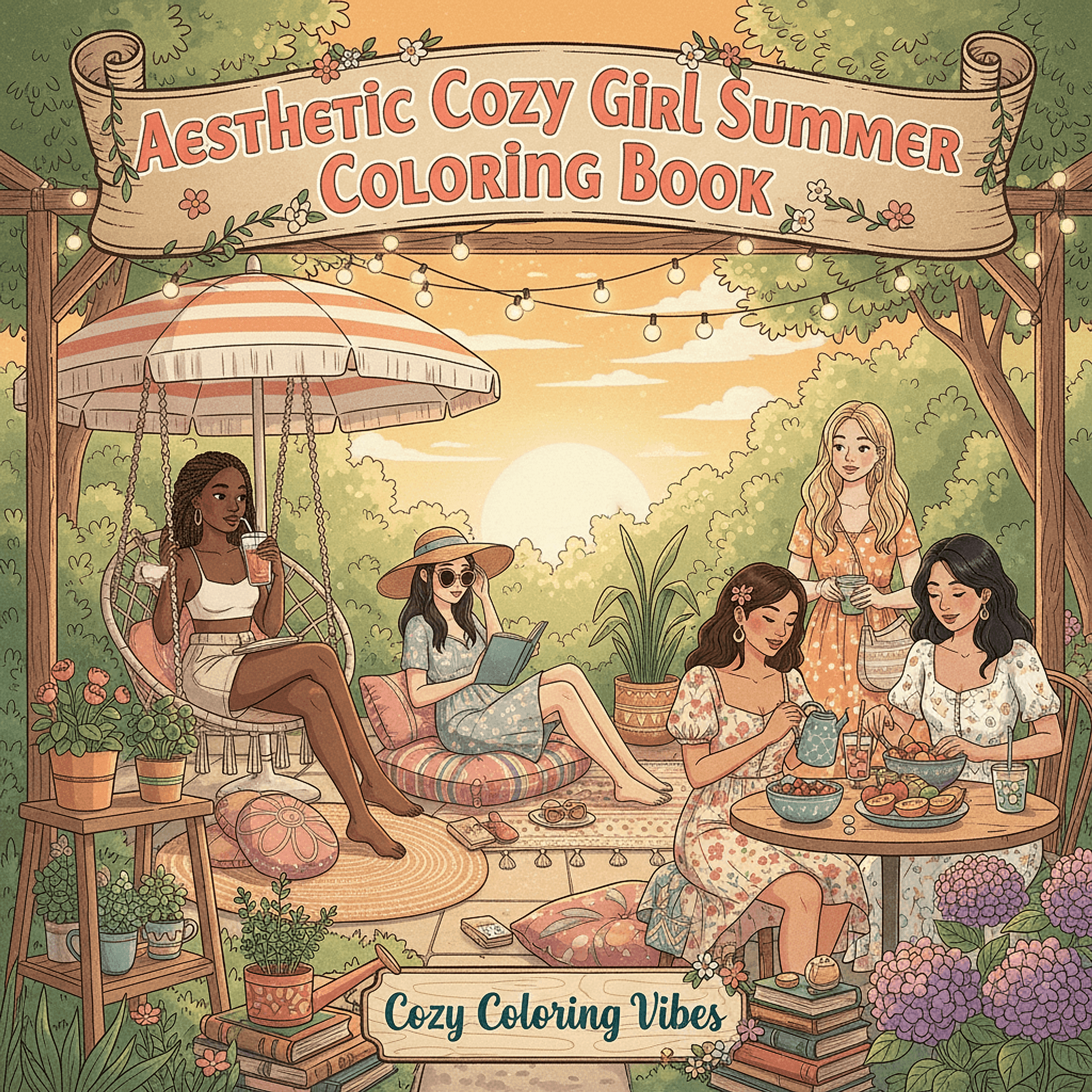 Cover of Aesthetic Cozy Girl Summer Coloring Book